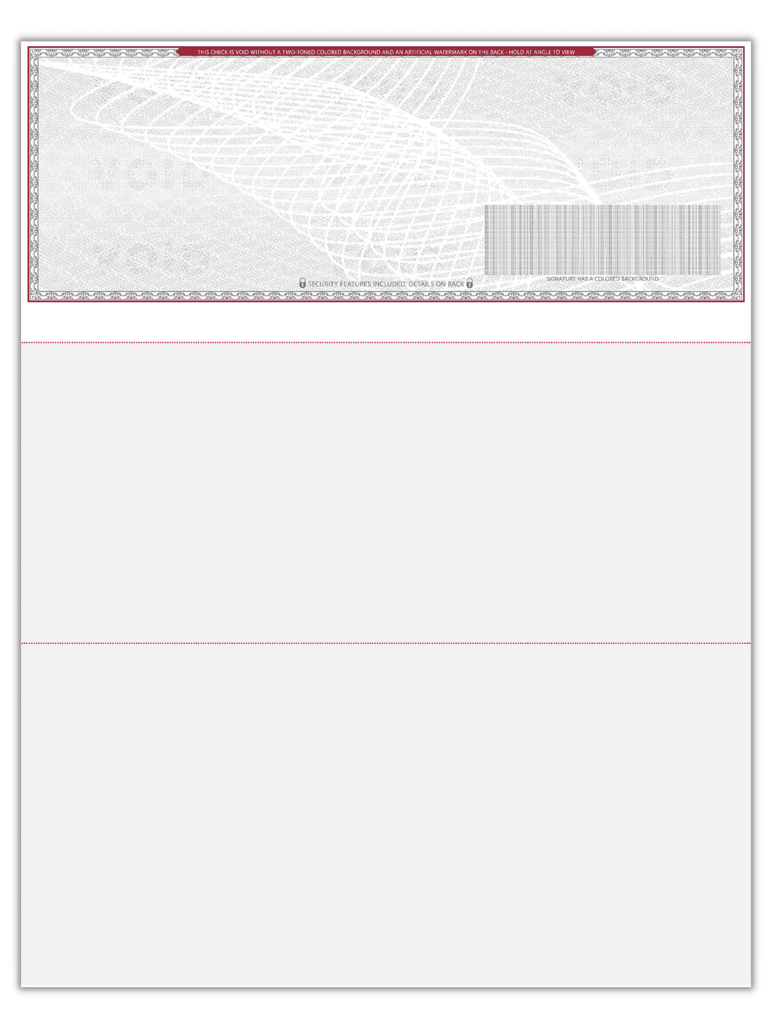 Compuchecks 50 Blank High Security Check Paper On Top - Weight # 70 Gray/Red Art Deco