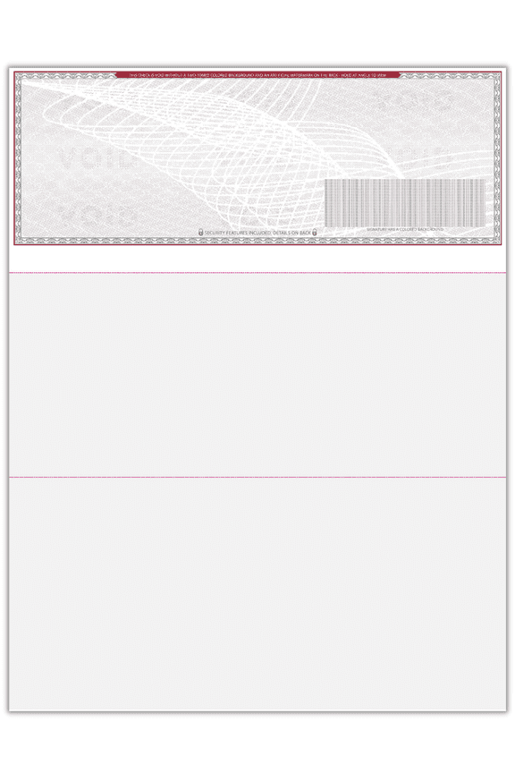 500 High Security Blank Check Stock - Checks on Top Two Perforated Vouchers on Bottom Compatible with QuickBooks, & Laser or Inkjet Printers, Check Paper Weight # 70 (Grey/Red Art Deco)