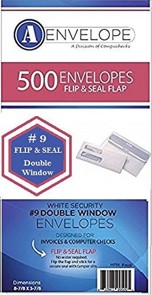 Compuchecks #9 Double Window Self Seal/Flip/Stick White Security Envelopes, 8" 7/8 X 3" 7/8, 500 Count