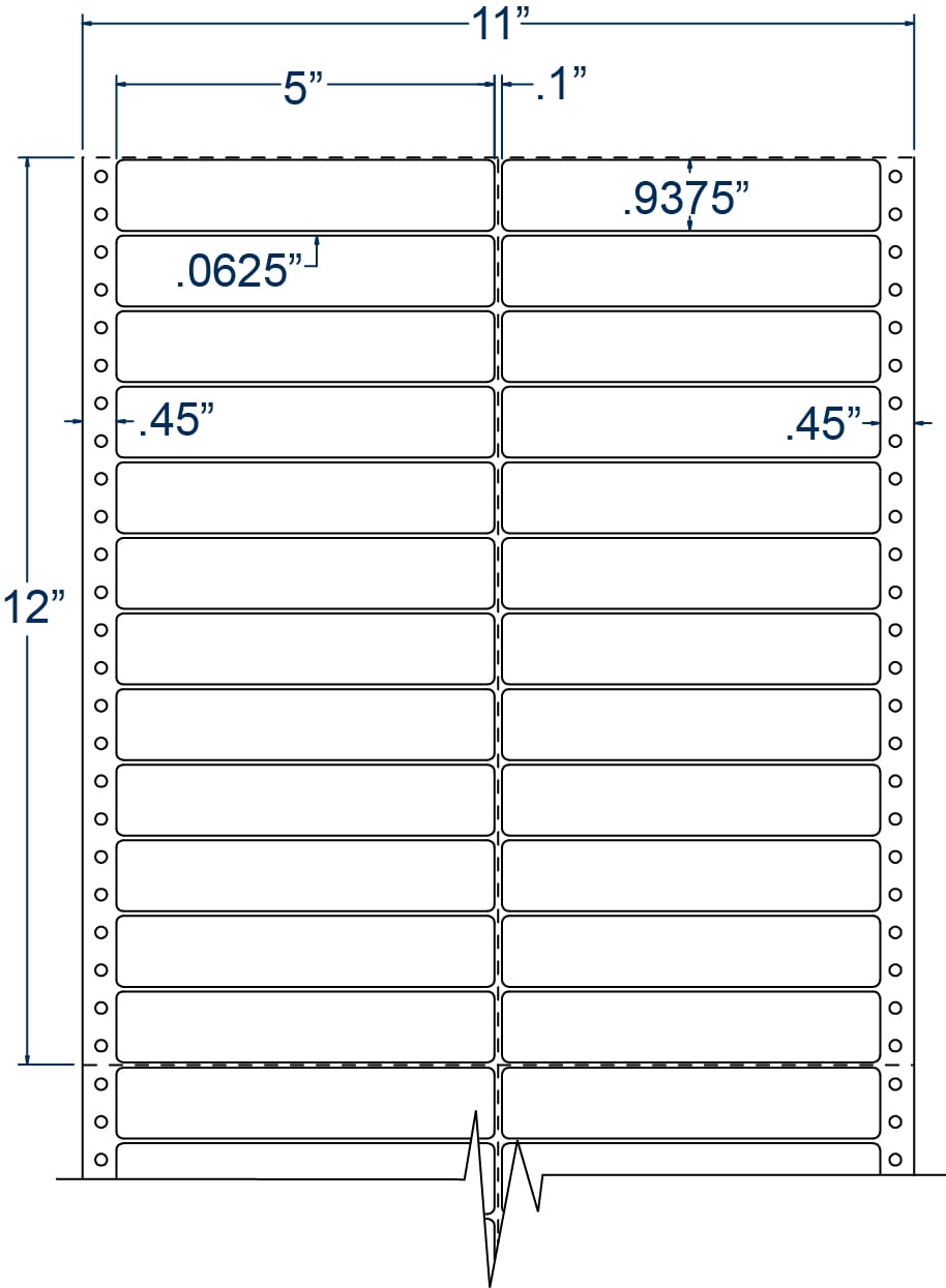 Compulabel 120306, 5" x 15/16" Pinfeed Address/Shipping Labels 2 Across
