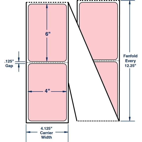 Compulabel 520097, 4" x 6" Pastel Pink Direct Thermal Fanfold Labels