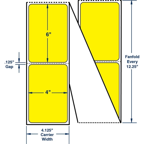 Compulabel 520152, 4" x 6" Pantone Yellow Direct Thermal Fanfold Labels