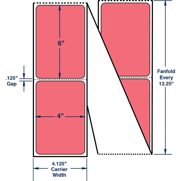 Compulabel 640432, 4" x 6" FL Red Thermal Transfer Fanfold Labels
