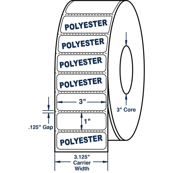 Compulabel 649528, 3" x 1" Thermal Transfer Gloss Polyester Labels