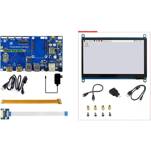 Compute Module 4 Dev Kit Compatible with with Wave-Share PoE Board with 7inch Touchscreen