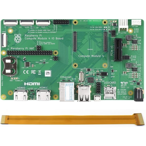 Compute Module 4 IO Board Pack with RPi Zero V1.3 Camera Cable 15 CM (No WiFi) Compatible with Compute Module 4