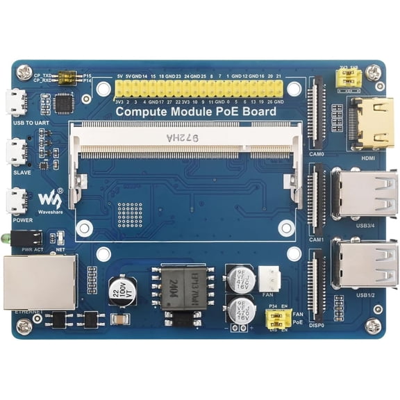 Compute Module IO Board with PoE Feature Composite Breakout Board for Developing with CM3 / CM3L / CM3+ / CM3+L