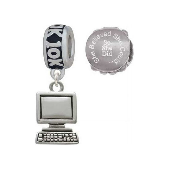 Computer 10K Run She Believed She Could Charm Beads (Set of 2)