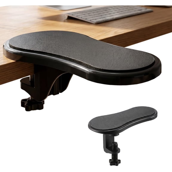 Computer Arm Rest for Desk, 180° Rotating Desk Extender, Ergonomic Clamp-On Arm Support with Foldable Wrist Rest Pad for Home Office Gaming (Black, 1pcs)