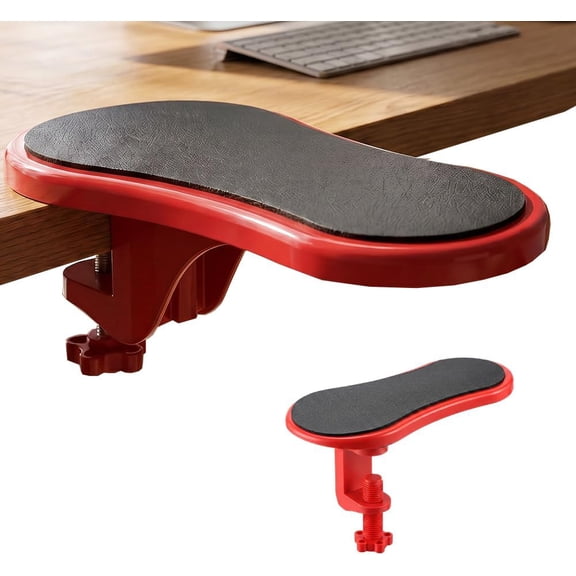 Computer Arm Rest for Desk, 180° Rotating Desk Extender, Ergonomic Clamp-On Arm Support with Foldable Wrist Rest Pad for Home Office Gaming (Red, 1pcs)