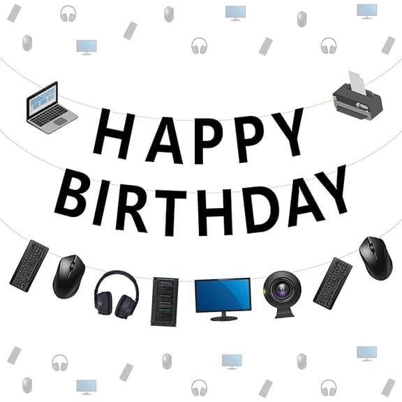 Computer Birthday Party Decorations - Happy Birthday Banner Computer Theme Garland for Intelligence Computer IT Workers Party