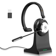 Wantek Bluetooth Headset with Microphone for PC, USB Dongle, Charging Base and Accessories,Mute Button for Work/Cell Phones/Computer/Call Center/Zoom