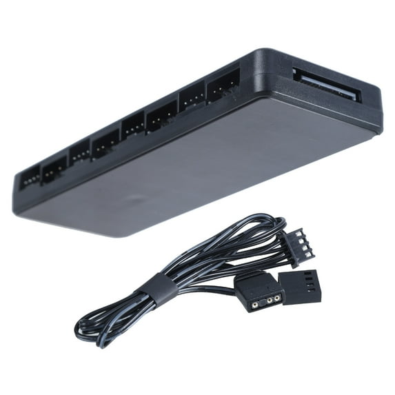 Computer Case Fan Hubs for 8 ARGB PWMs Fans, SATAs Powered with Remote Controls for PC Lighting Controls