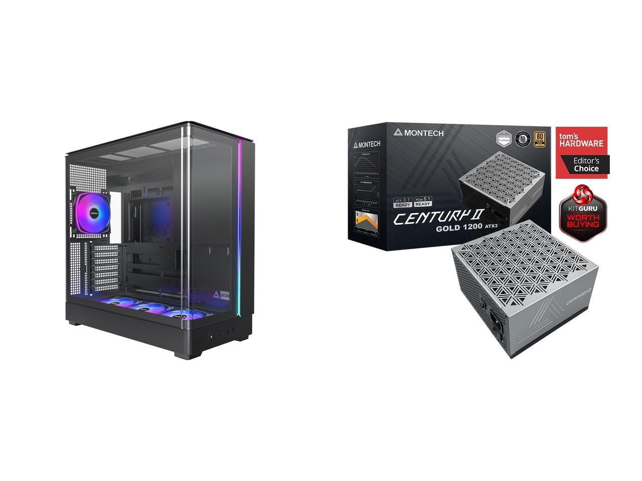Montech Computer Case PSU Combo -KING 45 PRO (B) Bundle with Century II 1200W PSU