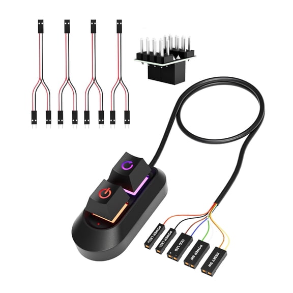 Computer Case Power Button Extension Cable Set Featuring Splitter Adapter And Tactiled Mechanical Switches