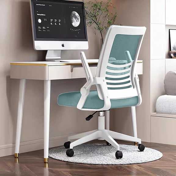 Computer Chair Mesh Ergonomic Office Chair Home Office Lumbar Support Padded Flip-up Armrest Swivel Desk Chair Office, Blue White