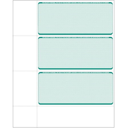 Computer Check Paper - Blank Personal Wallet Checks 3 on a Page - Compatible with Versa Check, QuickBooks, Quicken, and Any Laser Printer - 100 Sheets / 300 Checks, Green Diamond