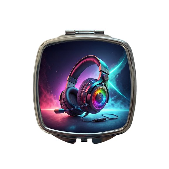 Computer Console Gaming Headphones Travel Makeup Handbag Purse Small Pocket Compact Mirror