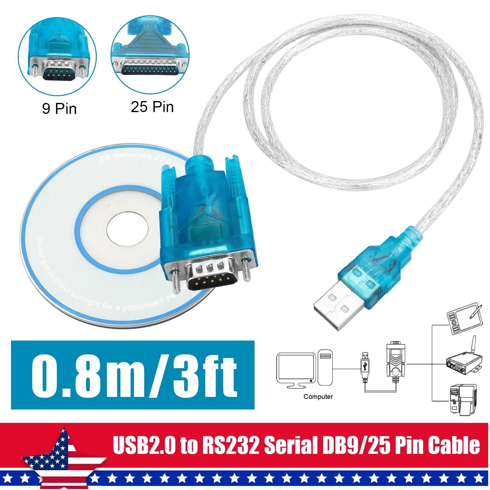 USB Cables, Hubs & Adapters USB To RS232 DB9 Serial Cable Converter ...