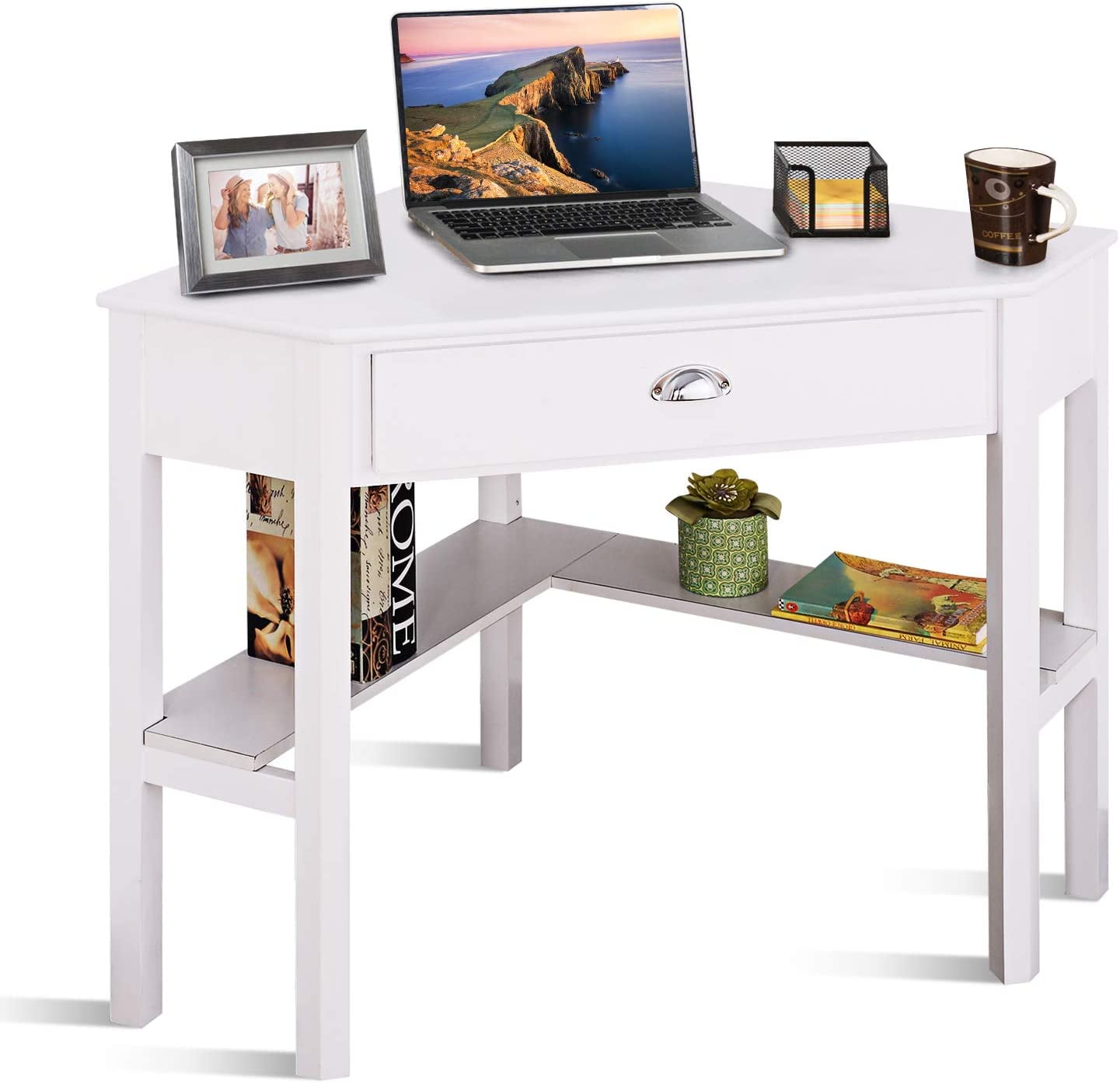Computer Corner Desk Wood Compact Office Writing Worstation with Drawer