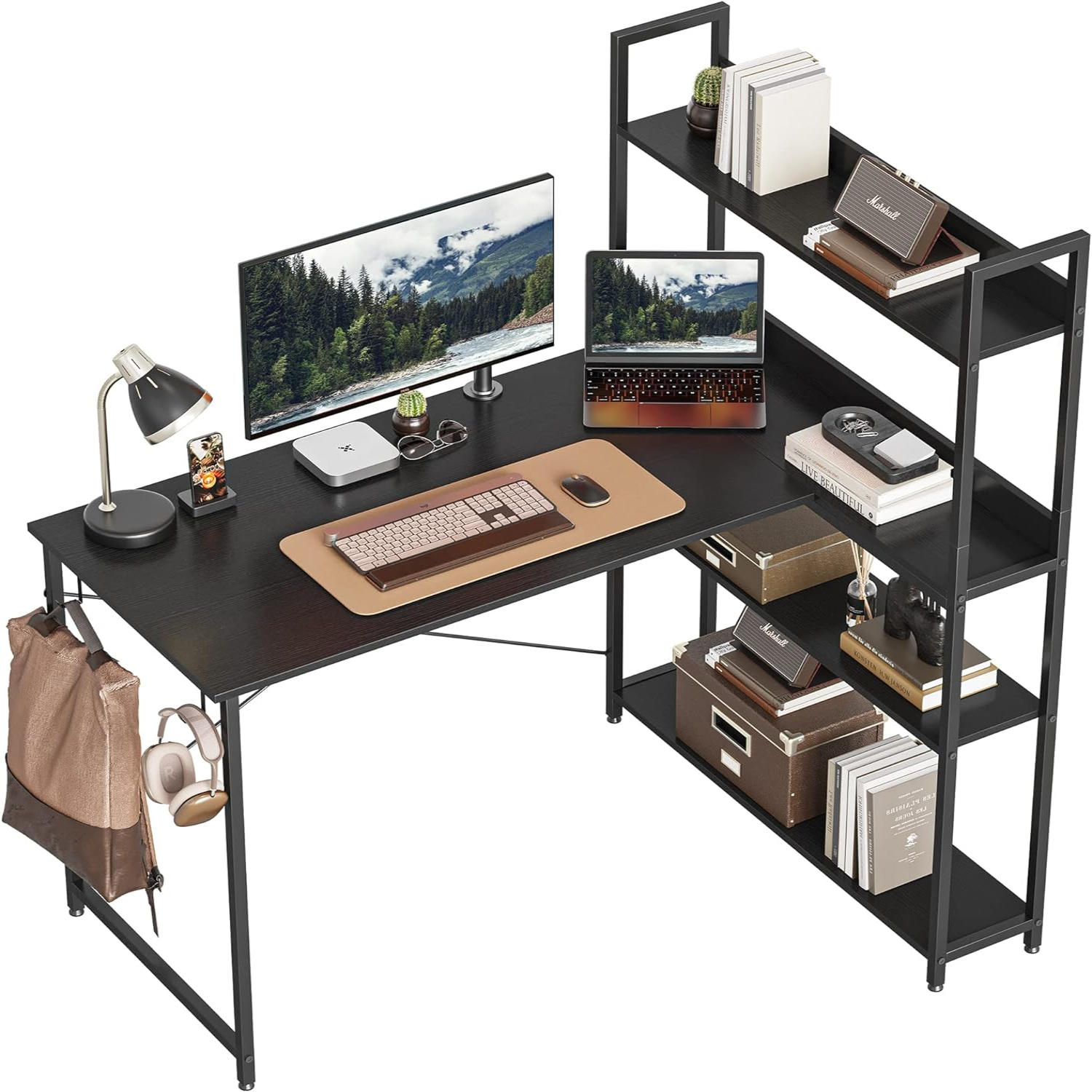 Computer Corner Desk with Storage Shelves 47 Inch Reversible Small L