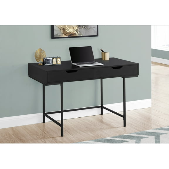 Computer Desk - 2 Storage Drawers / Recessed Metal Legs - 48"L - Black / Black