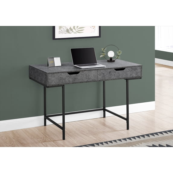 Computer Desk - 2 Storage Drawers / Recessed Metal Legs - 48"L - Grey Stone-Look / Black
