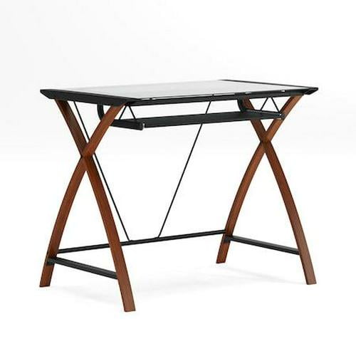 Cherry and Black Glass Computer Desk with Keyboard Tray