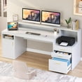 Computer Desk with 3 Drawer & Storage Shelves, Home Office Desk with
