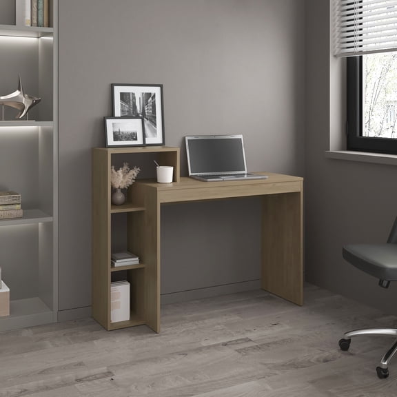 Computer Desk, 3 Shelves, Light Pine