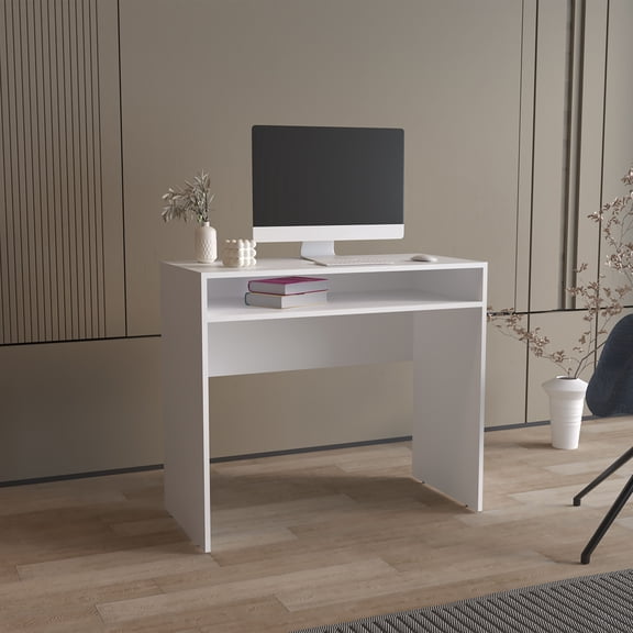 Computer Desk 30.6" H,With 1 Shelf,White,White Engineered Wood Furniture Office Desks Work Surfaces