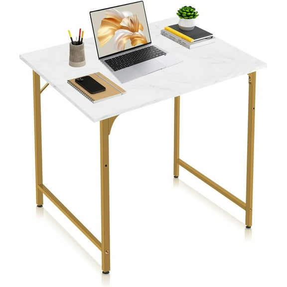 Computer Desk, 32 Inch Office Desk with Metal Frame, Home Office Desk, Modern Simple Style for Small Space Home Office, Living Room, Bedroom,Gold