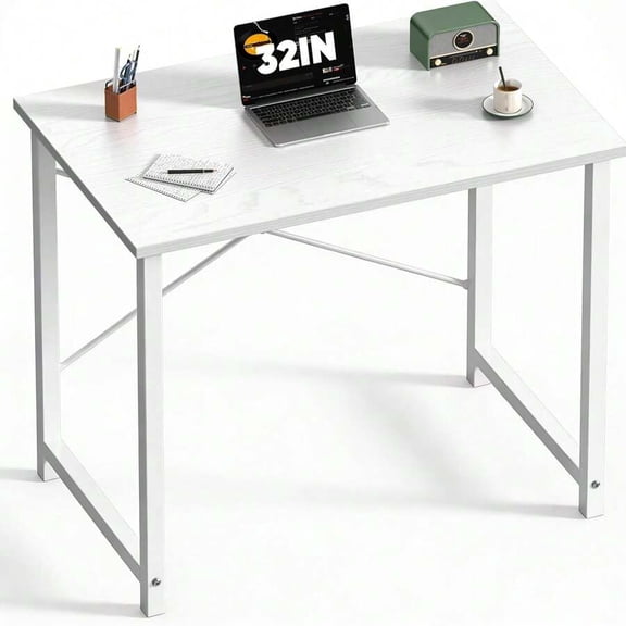 Computer Desk 32 Inch, Simple Home Office Desk Study Writing Table, Sturdy Metal Frame, Scratch-Resistant MDF Desktop For Bedroom Dorm Workspace Small Space, White