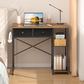 Computer Desk, 36 Inch Small Desk with Drawers, Home Office Desk with Storage Shelves for Bedroom, Living Room, Dorm, Vanity Desk for Small Spaces