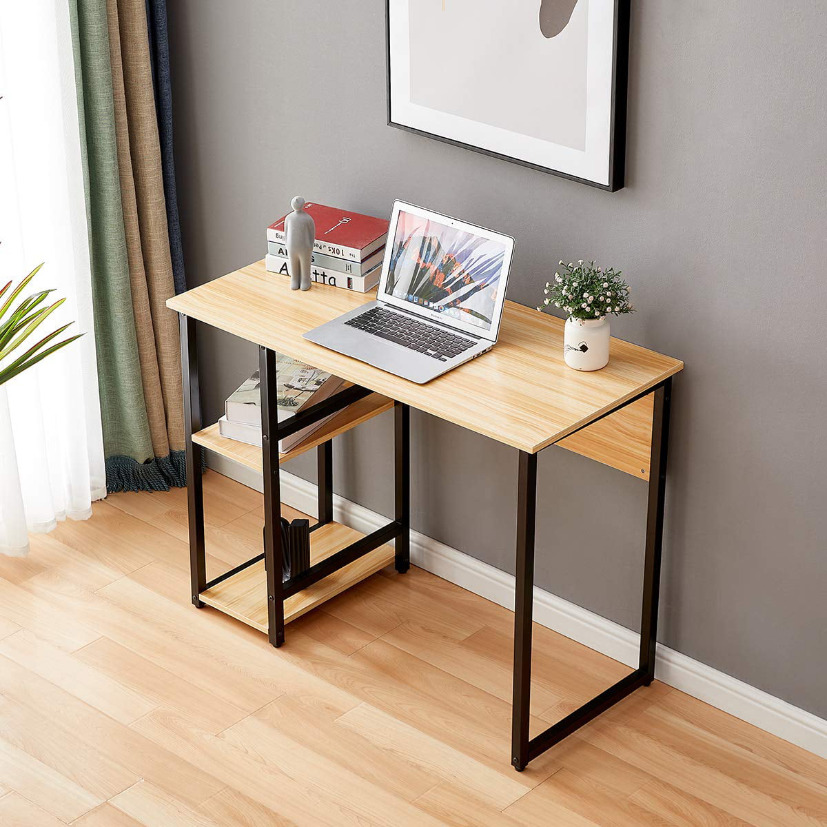 Computer Desk 39.4 Small Spaces Writing Desk with Storage Shelves for Home  Office & Bedroom, Removable Partition 