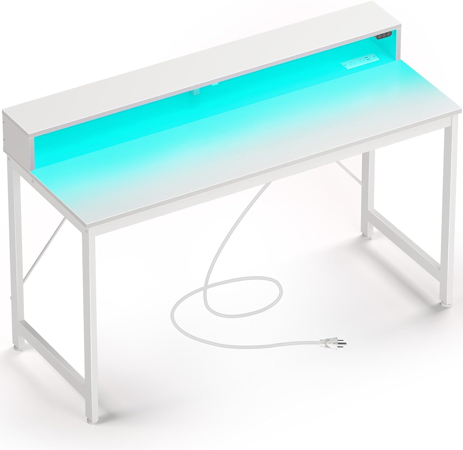 Computer Desk 39 inch with LED Lights & Power Outlets Home Office Desk with Monitor Shelf Gaming