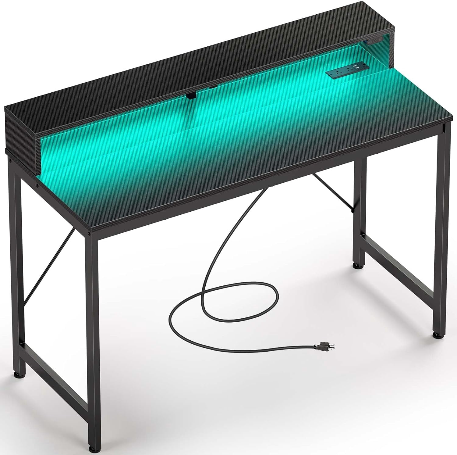 Computer Desk 39 inch with LED Lights & Power Outlets Home Office Desk with Monitor Shelf Gaming