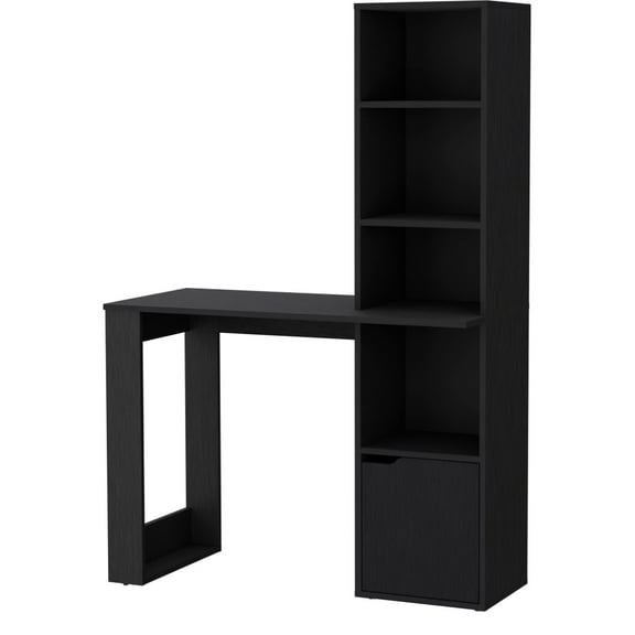 Computer Desk With 4 Bookcase & 1-door Cabinet, White. 25.1"w X 17.7"d Ample Work Area. Integrated Open For Storage. 13.7"h 12.3"w Single Door Cabinet Organized Enhances Performance. Filled,