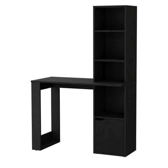 Computer Desk With 4 Bookcase And 1-door Cabinet, White. Ample 25.1"w X 17.7"d Workspace. Open For Convenient Storage. 13.7"h 12.3"w Single Door Cabinet Organized Space. Improves Work Productivity.