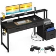 thumbnail image 1 of Computer Desk with 4 Drawers, 55 Inch Office Desk with Printer Shelf & Built-in Power Outlet, Work Desk with Monitor Shelf for Home Small Spaces, Black, 1 of 12