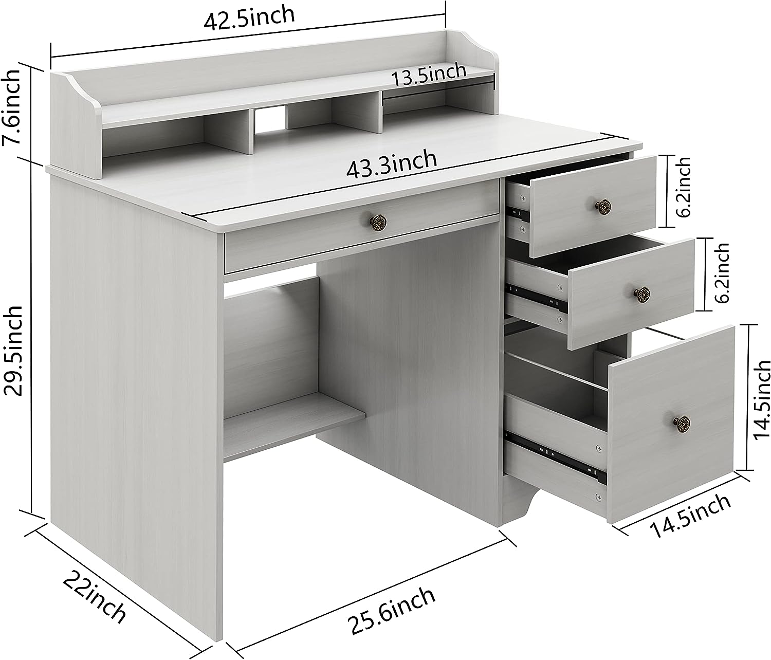 Computer Desk with 4 Drawers and Hutch, Home Office Desk with Wide