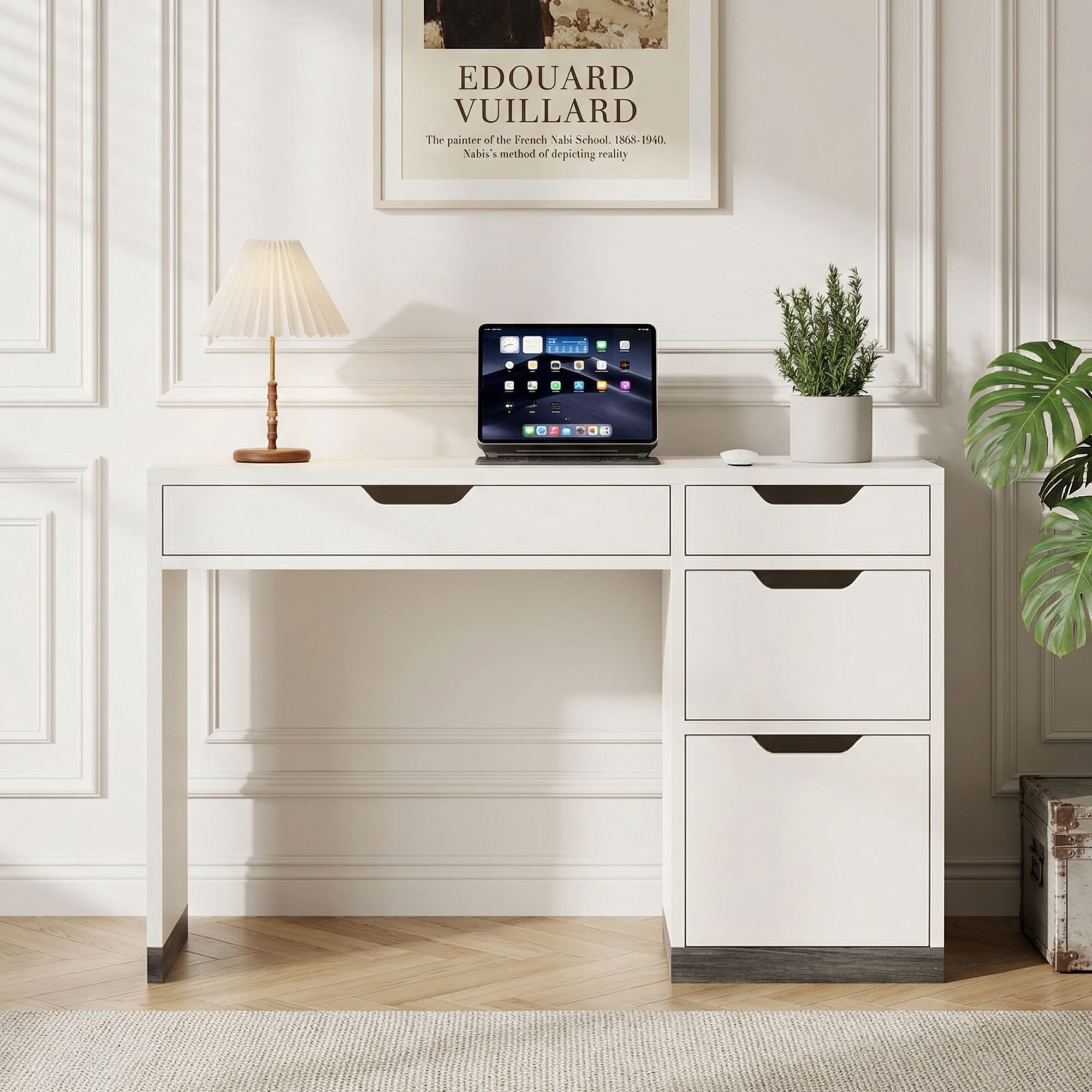 4 EVER WINNER 48"Computer Desk with Drawers, Home Office Writing Desk with Spacious Legroom, Modern Study Desk for Bedroom, Office and Small Spaces,White