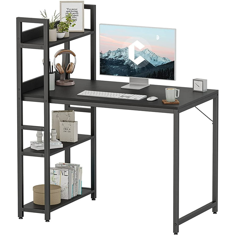 Cubiker Computer Home Office Desk, 47 Small Desk Table with Storage Shelf  and Bookshelf, Study Writing Table Modern Simple Style Space Saving Design