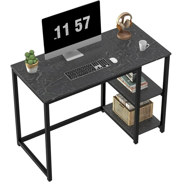 Computer Desk 40 inches with 2-Tier Shelves Sturdy Home Office Desk with Large Storage Space Modern Gaming Desk Study Writing Laptop Table, Black Marbling (Black Marbling, 40)