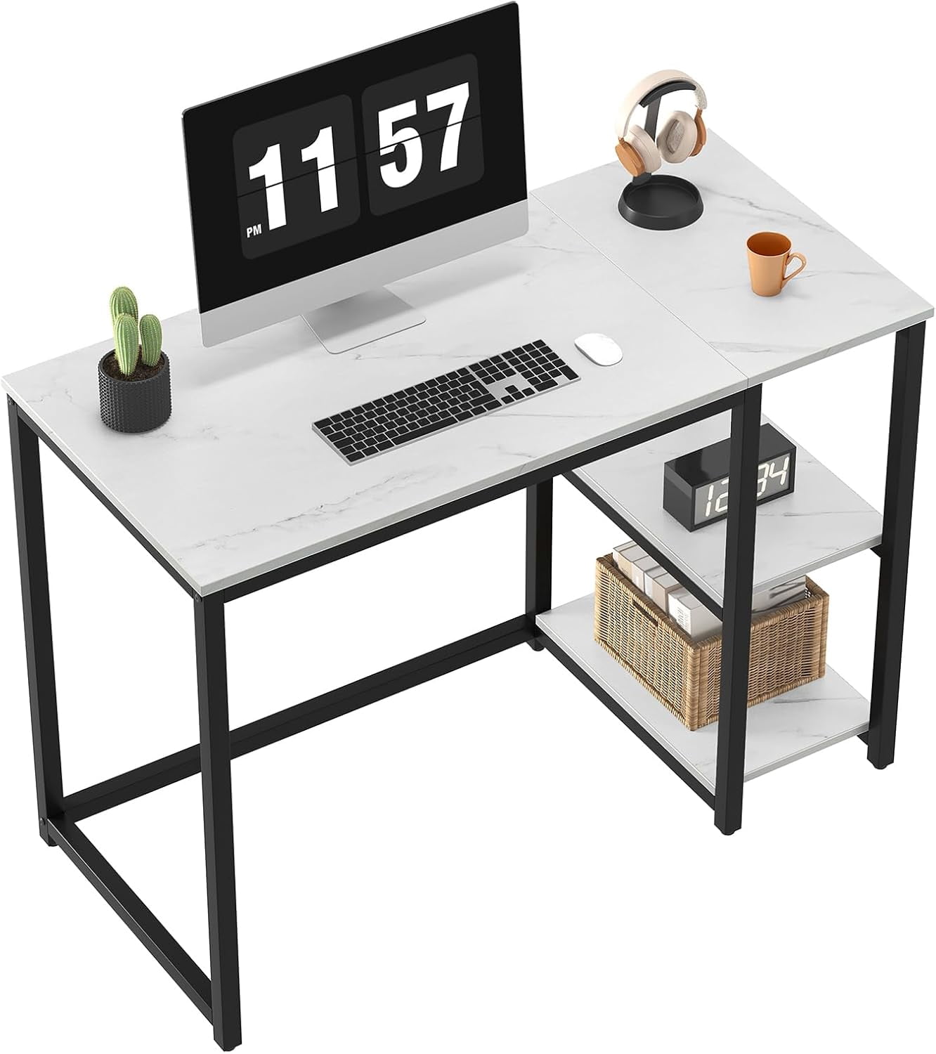 Computer Desk 40 inches with 2-Tier Shelves Sturdy Home Office Desk ...