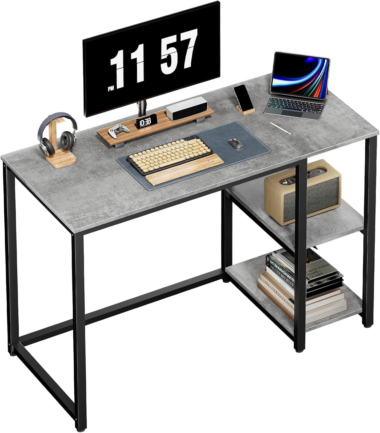 Computer Desk 40 inches with 2-Tier Shelves Sturdy Home Office Desk ...