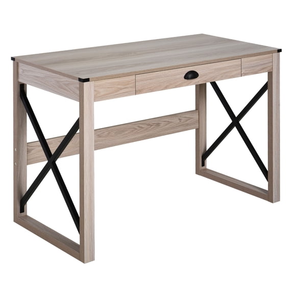 Computer Desk 44 inch, Rustic Office Desk with Drawer, Farmhouse Workstation, X-Frame Writing Table for Home Office