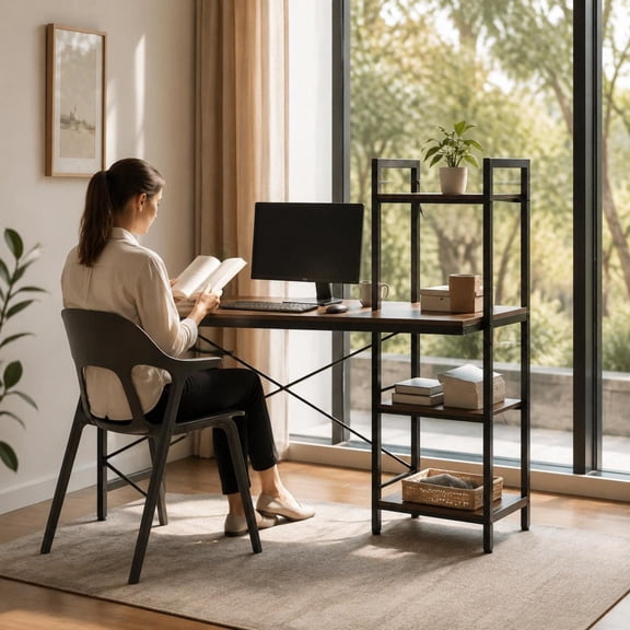 Computer Desk, 47.5 Inch, 4-Tier Shelves, X-Shape Frame, Adjustable Legs