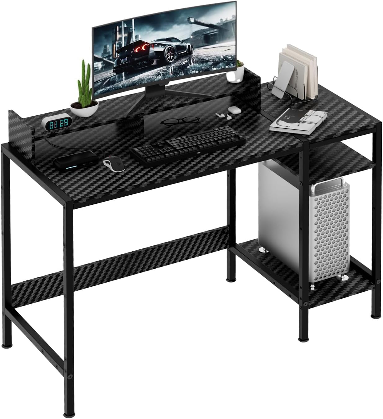 Computer Desk - 47 Inch Home Office Desk with Storage, Carbon Surface ...