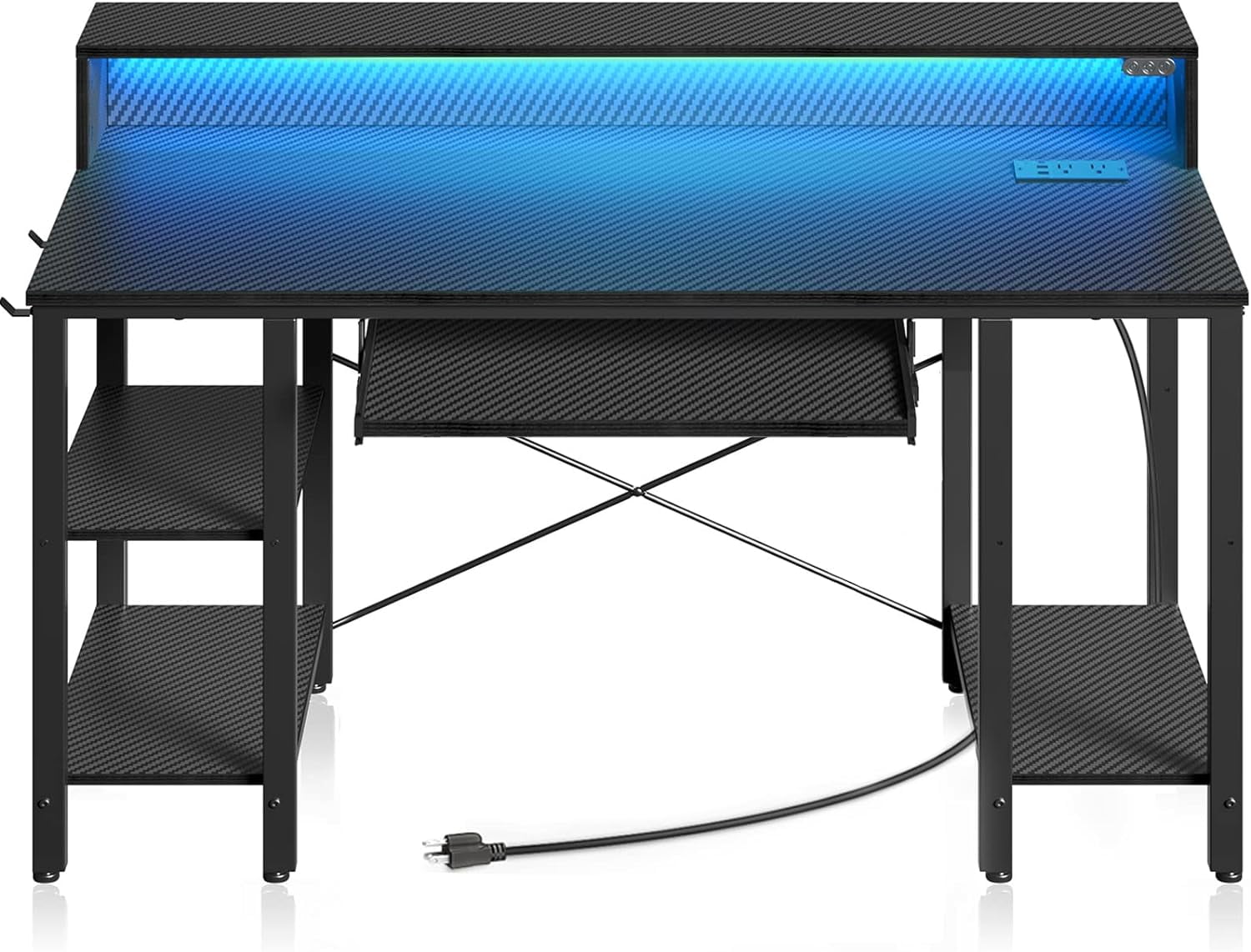 Computer Desk 47 inch with LED Lights & Power Outlets Gaming Desk with